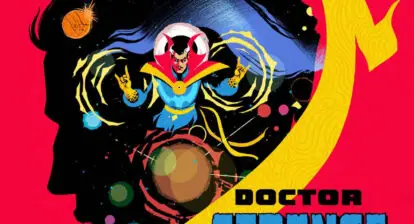 Doctor Strange swirls magic ring inside a silouette of his own profile.